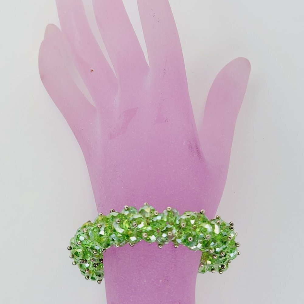Green Sparkling Glass Beads Elastic Stretch Bling Bracelet